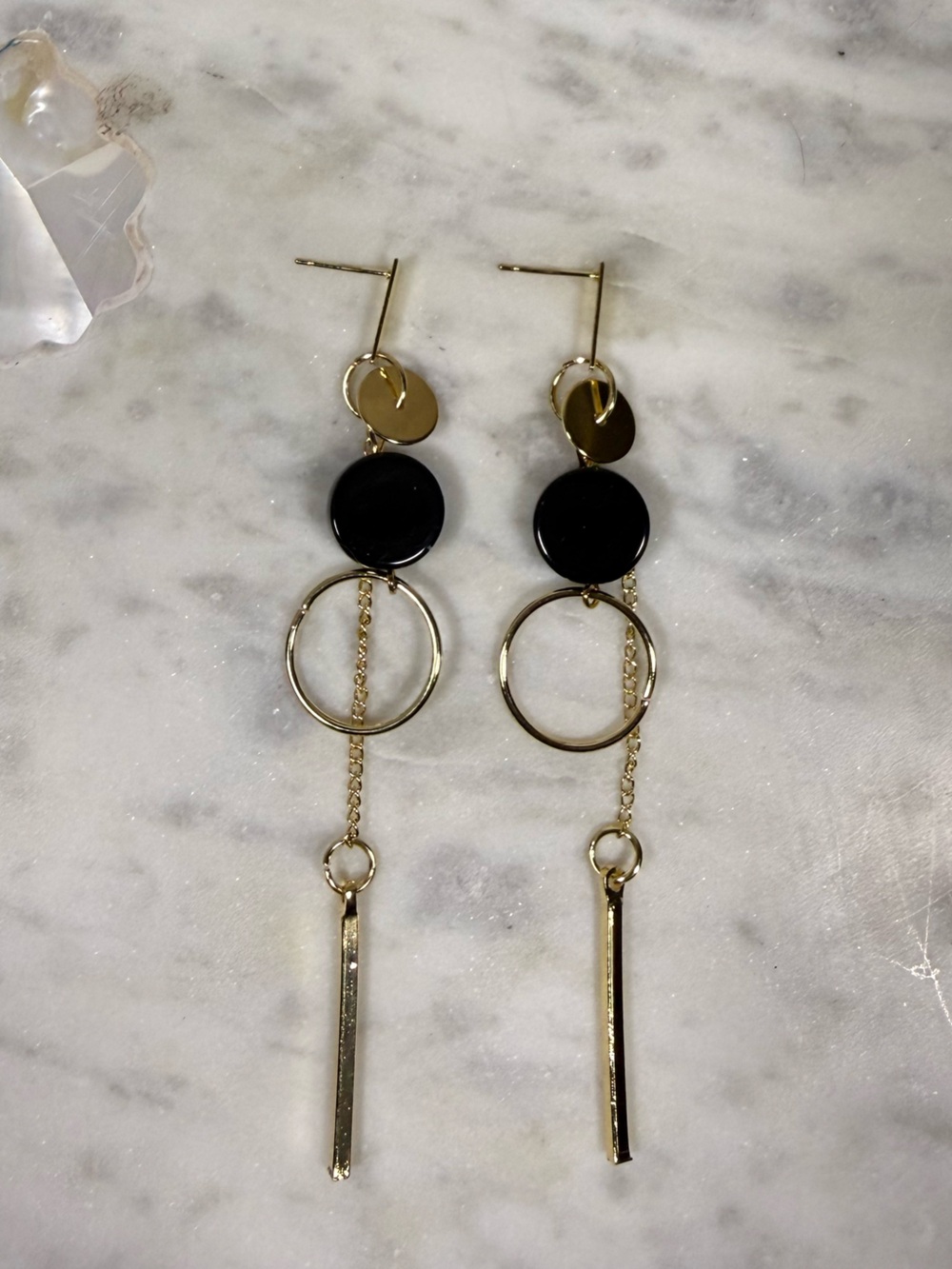 Gold & Black Geometric Drop Earrings